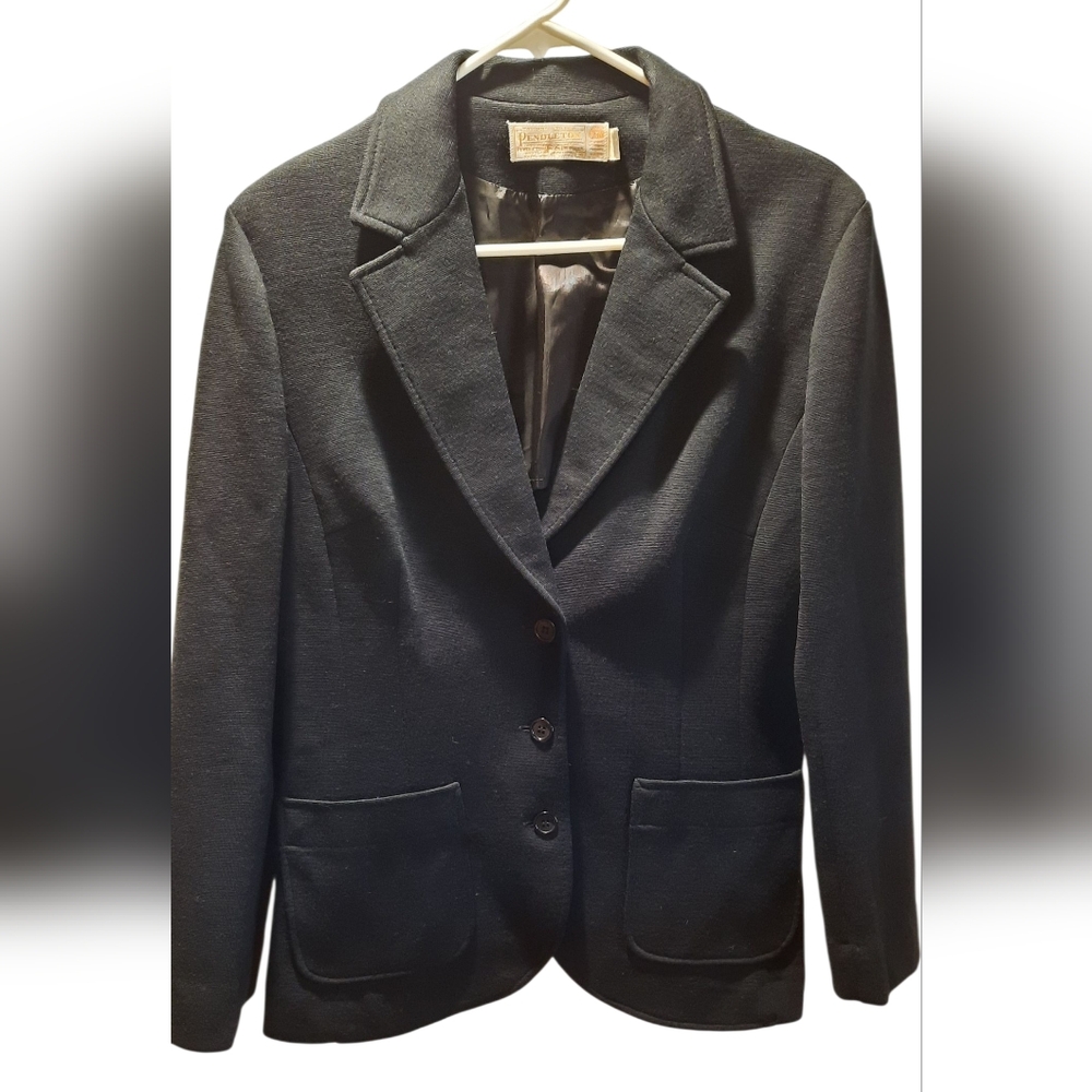Pendelton Suit Blazer Womans 14 Black Wool Preppy Formal Business Travel Work